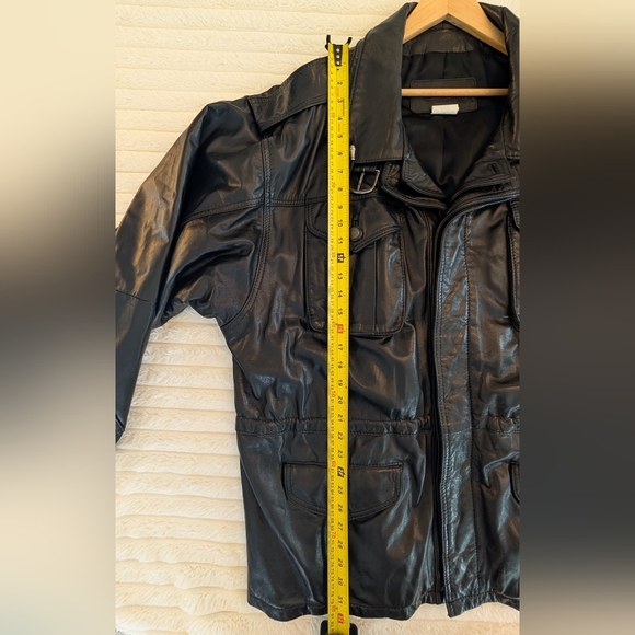 Men's Black Leather Field Jacket - Picture 7 of 8